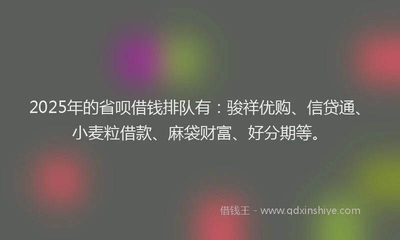 2025年的省呗借钱排队有：骏祥优购、信贷通、小麦粒借款、麻袋财富、好分期等。