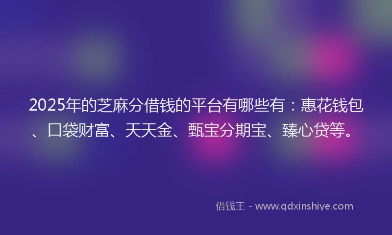 2025年的芝麻分借钱的平台有哪些有：惠花钱包、口袋财富、天天金、甄宝分期宝、臻心贷等。