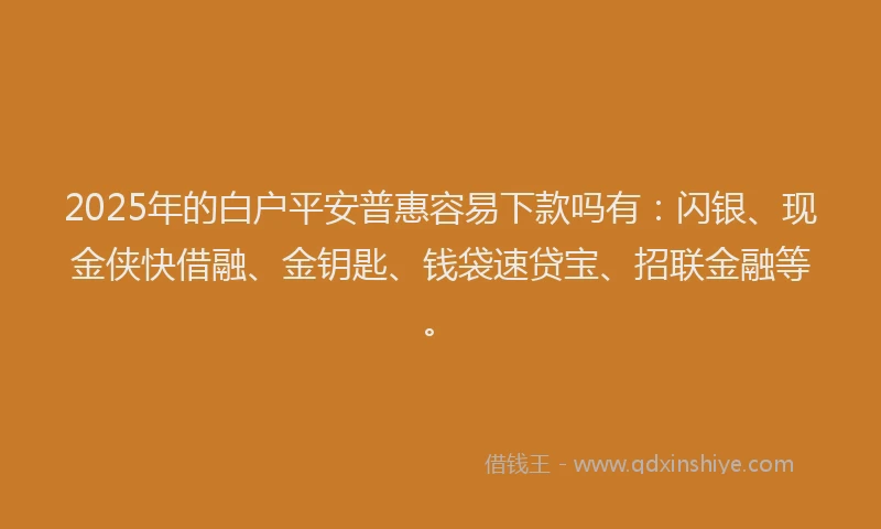 2025年的白户平安普惠容易下款吗有：闪银、现金侠快借融、金钥匙、钱袋速贷宝、招联金融等。