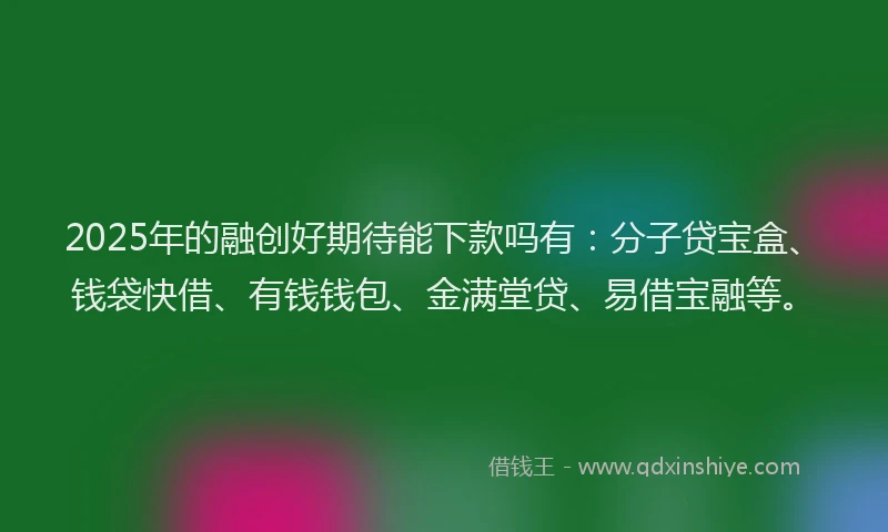 2025年的融创好期待能下款吗有：分子贷宝盒、钱袋快借、有钱钱包、金满堂贷、易借宝融等。