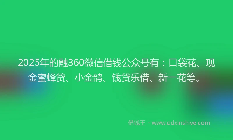 2025年的融360微信借钱公众号有：口袋花、现金蜜蜂贷、小金鸽、钱贷乐借、新一花等。