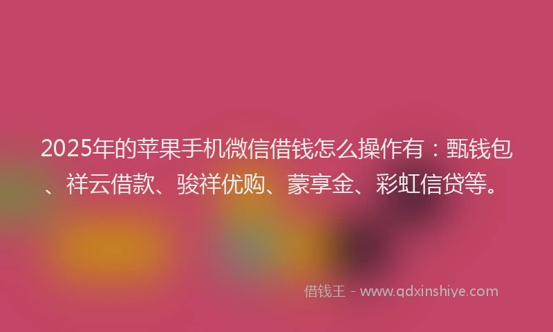 2025年的苹果手机微信借钱怎么操作有：甄钱包、祥云借款、骏祥优购、蒙享金、彩虹信贷等。