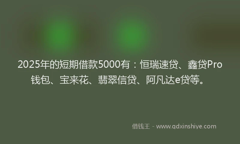 2025年的短期借款5000有：恒瑞速贷、鑫贷Pro钱包、宝来花、翡翠信贷、阿凡达e贷等。