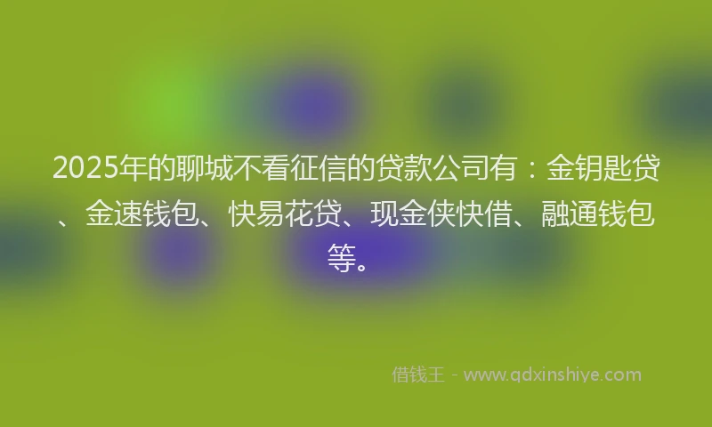 2025年的聊城不看征信的贷款公司有：金钥匙贷、金速钱包、快易花贷、现金侠快借、融通钱包等。
