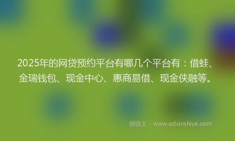 2025年的网贷预约平台有哪几个平台有：借蛙、金瑞钱包、现金中心、惠商易借、现金侠融等。