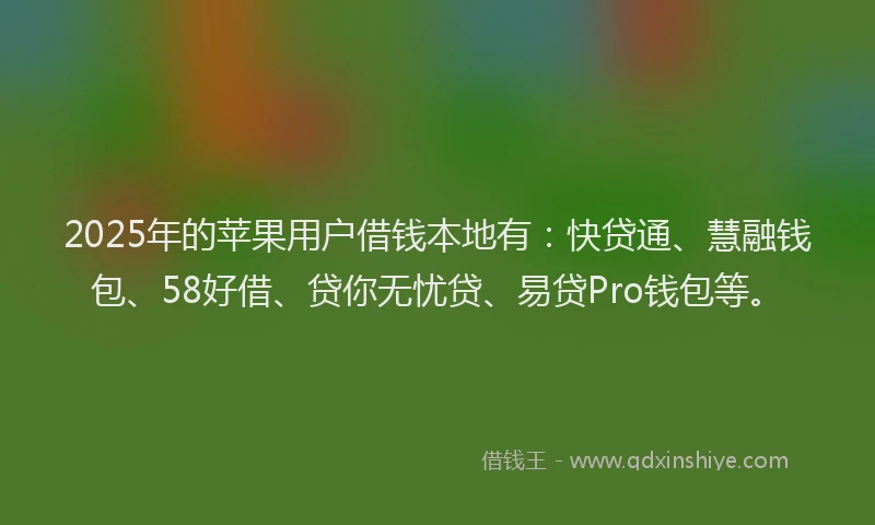 2025年的苹果用户借钱本地有：快贷通、慧融钱包、58好借、贷你无忧贷、易贷Pro钱包等。