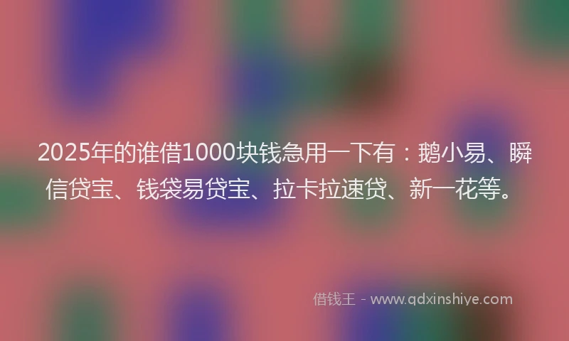 2025年的谁借1000块钱急用一下有：鹅小易、瞬信贷宝、钱袋易贷宝、拉卡拉速贷、新一花等。