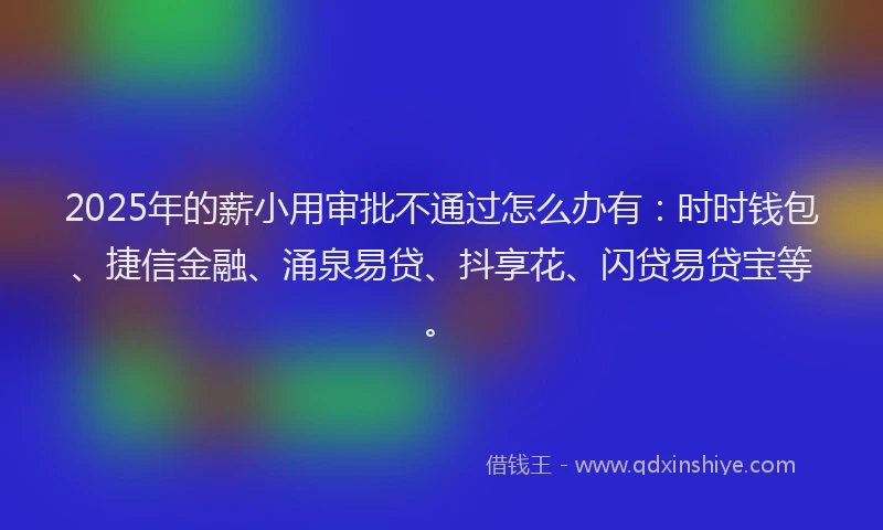 2025年的薪小用审批不通过怎么办有：时时钱包、捷信金融、涌泉易贷、抖享花、闪贷易贷宝等。