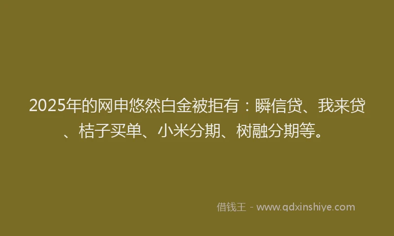 2025年的网申悠然白金被拒有：瞬信贷、我来贷、桔子买单、小米分期、树融分期等。