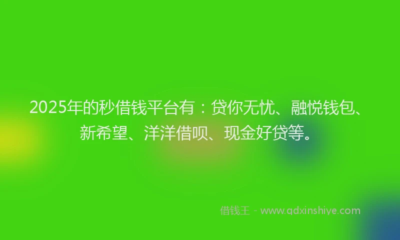 2025年的秒借钱平台有：贷你无忧、融悦钱包、新希望、洋洋借呗、现金好贷等。