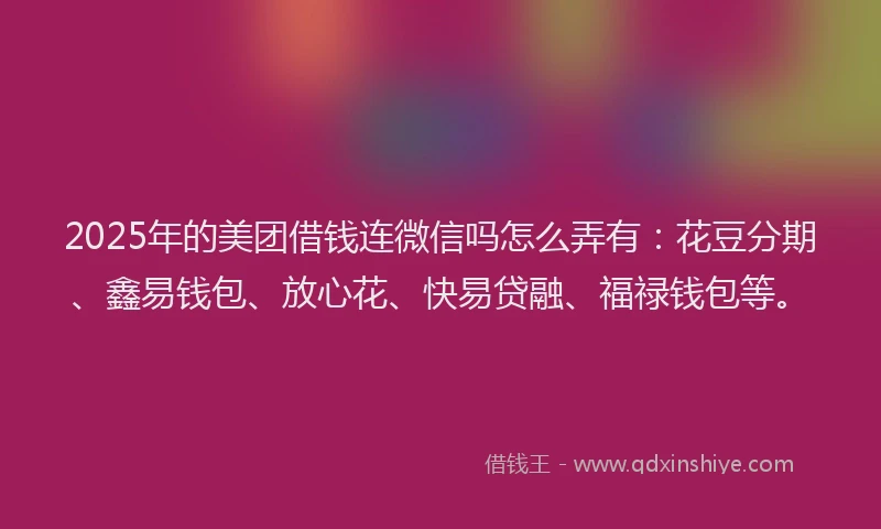2025年的美团借钱连微信吗怎么弄有：花豆分期、鑫易钱包、放心花、快易贷融、福禄钱包等。