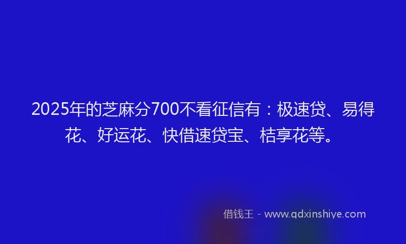 2025年的芝麻分700不看征信有：极速贷、易得花、好运花、快借速贷宝、桔享花等。