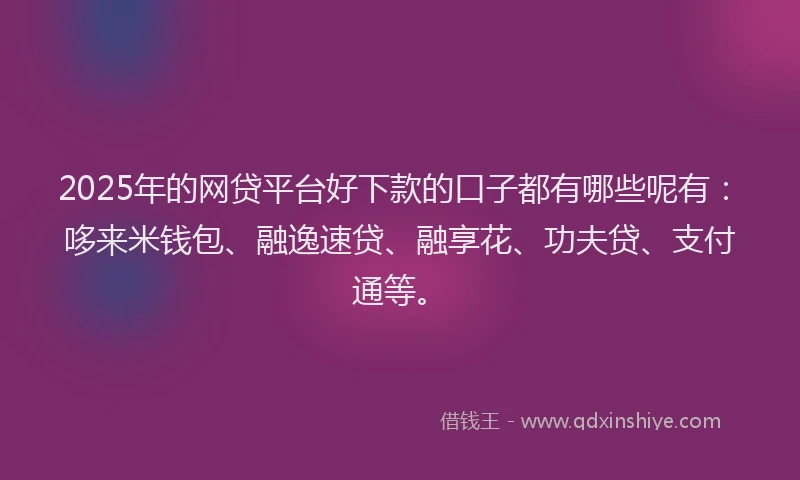 2025年的网贷平台好下款的口子都有哪些呢有：哆来米钱包、融逸速贷、融享花、功夫贷、支付通等。