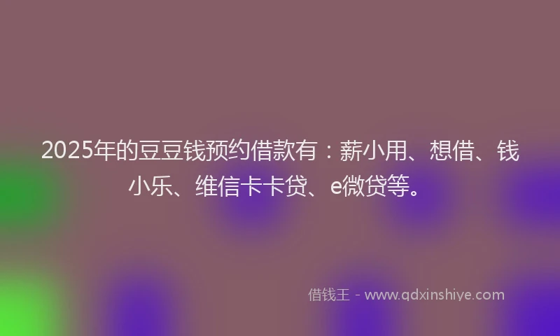 2025年的豆豆钱预约借款有：薪小用、想借、钱小乐、维信卡卡贷、e微贷等。