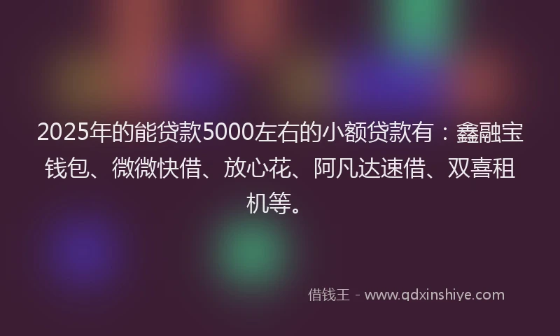2025年的能贷款5000左右的小额贷款有：鑫融宝钱包、微微快借、放心花、阿凡达速借、双喜租机等。