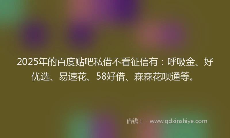 2025年的百度贴吧私借不看征信有：呼吸金、好优选、易速花、58好借、森森花呗通等。