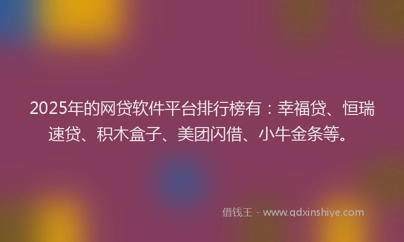 2025年的网贷软件平台排行榜有：幸福贷、恒瑞速贷、积木盒子、美团闪借、小牛金条等。
