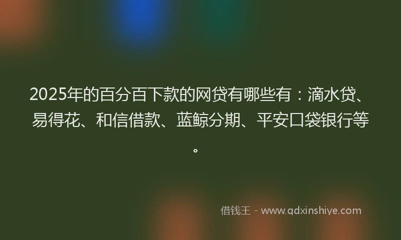 2025年的百分百下款的网贷有哪些有：滴水贷、易得花、和信借款、蓝鲸分期、平安口袋银行等。