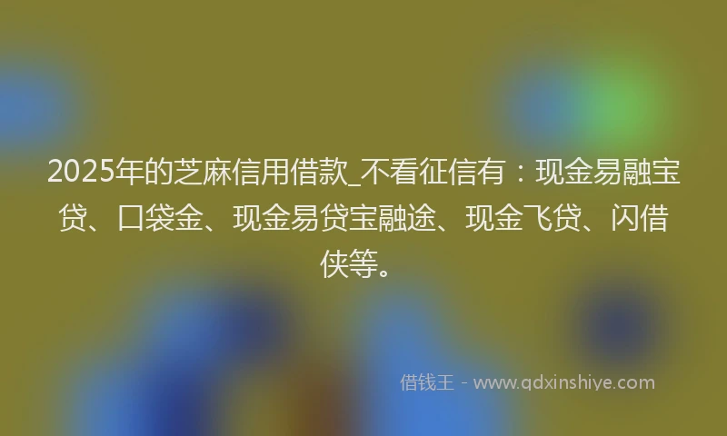 2025年的芝麻信用借款_不看征信有：现金易融宝贷、口袋金、现金易贷宝融途、现金飞贷、闪借侠等。