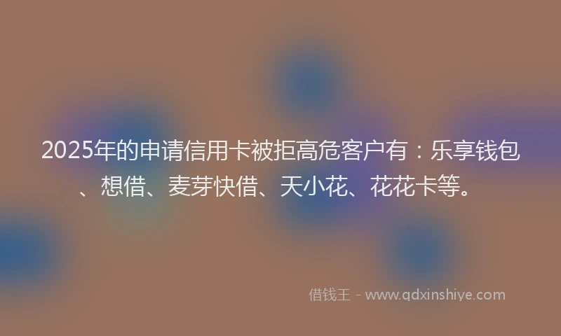 2025年的申请信用卡被拒高危客户有：乐享钱包、想借、麦芽快借、天小花、花花卡等。