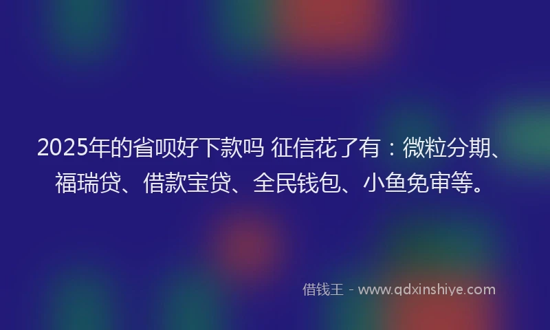2025年的省呗好下款吗 征信花了有：微粒分期、福瑞贷、借款宝贷、全民钱包、小鱼免审等。