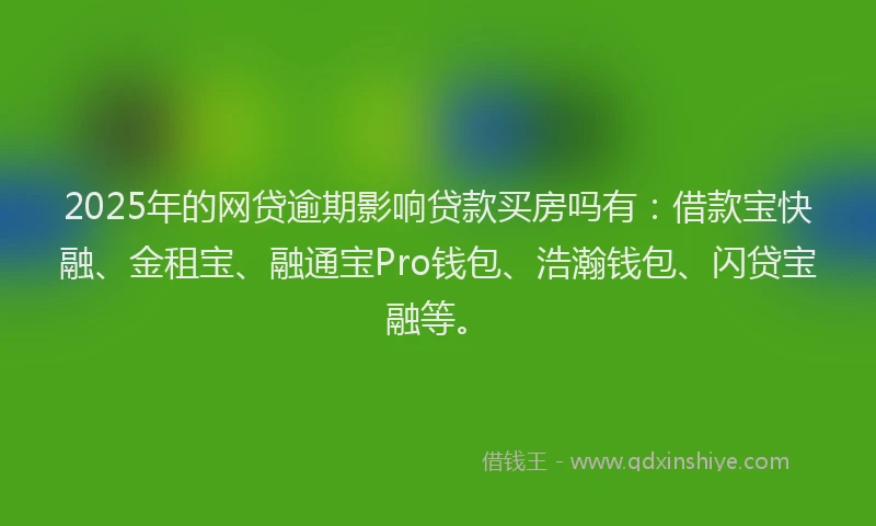 2025年的网贷逾期影响贷款买房吗有：借款宝快融、金租宝、融通宝Pro钱包、浩瀚钱包、闪贷宝融等。