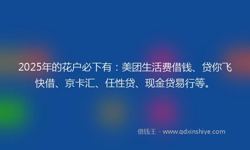 2025年的花户必下有：美团生活费借钱、贷你飞快借、京卡汇、任性贷、现金贷易行等。