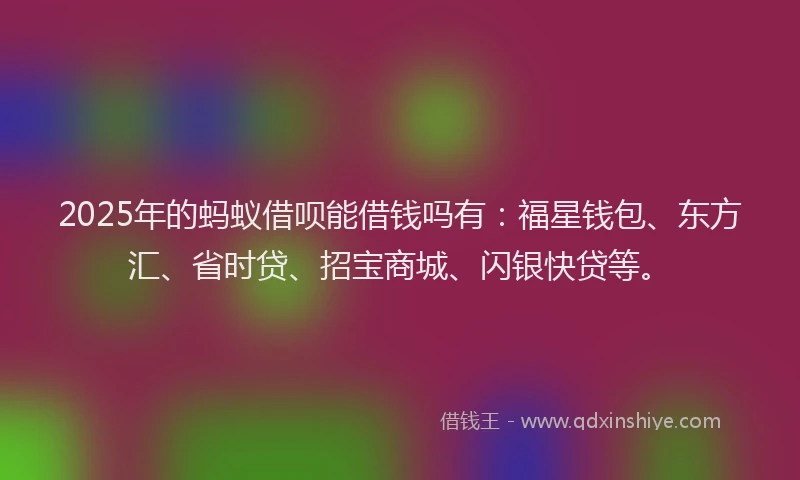 2025年的蚂蚁借呗能借钱吗有：福星钱包、东方汇、省时贷、招宝商城、闪银快贷等。