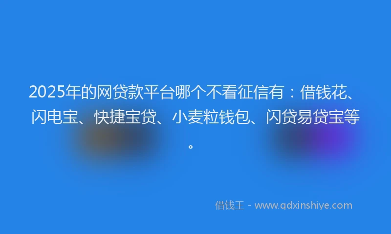2025年的网贷款平台哪个不看征信有：借钱花、闪电宝、快捷宝贷、小麦粒钱包、闪贷易贷宝等。