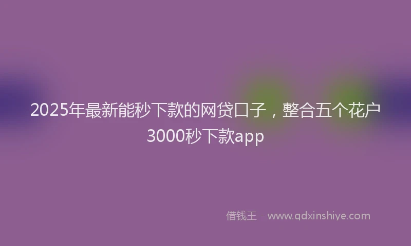 2025年最新能秒下款的网贷口子，整合五个花户3000秒下款app