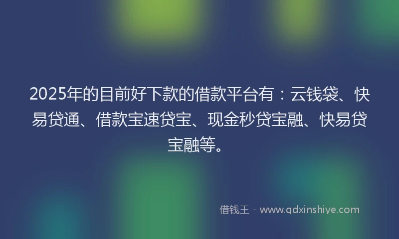 2025年的目前好下款的借款平台有：云钱袋、快易贷通、借款宝速贷宝、现金秒贷宝融、快易贷宝融等。