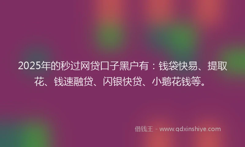 2025年的秒过网贷口子黑户有：钱袋快易、提取花、钱速融贷、闪银快贷、小鹅花钱等。