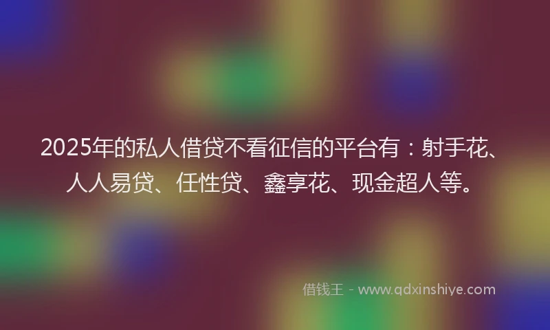2025年的私人借贷不看征信的平台有：射手花、人人易贷、任性贷、鑫享花、现金超人等。