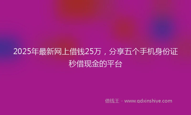 2025年最新网上借钱25万，分享五个手机身份证秒借现金的平台