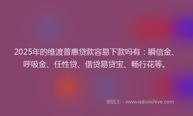 2025年的维渡普惠贷款容易下款吗有：瞬信金、呼吸金、任性贷、借贷易贷宝、畅行花等。