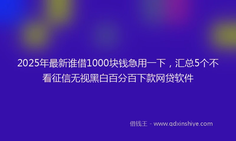 2025年最新谁借1000块钱急用一下，汇总5个不看征信无视黑白百分百下款网贷软件