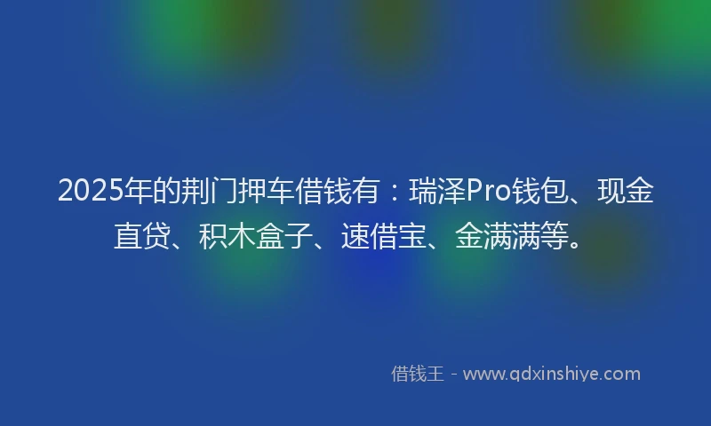 2025年的荆门押车借钱有：瑞泽Pro钱包、现金直贷、积木盒子、速借宝、金满满等。