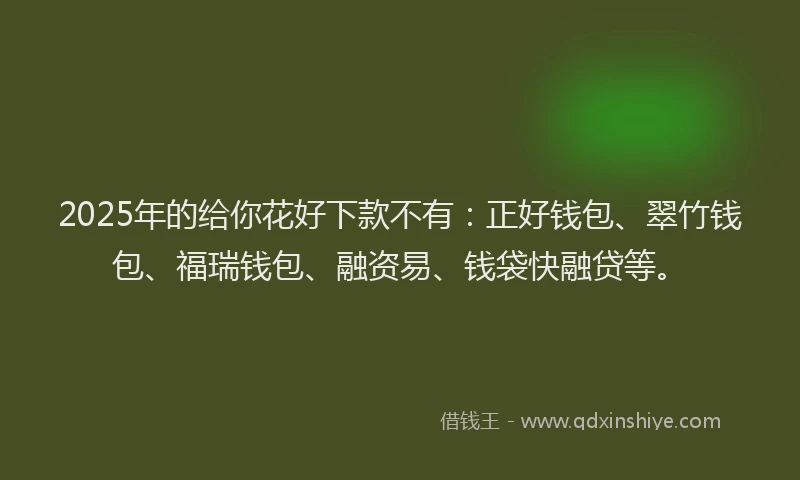 2025年的给你花好下款不有：正好钱包、翠竹钱包、福瑞钱包、融资易、钱袋快融贷等。