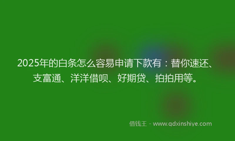 2025年的白条怎么容易申请下款有：替你速还、支富通、洋洋借呗、好期贷、拍拍用等。