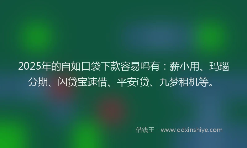 2025年的自如口袋下款容易吗有：薪小用、玛瑙分期、闪贷宝速借、平安i贷、九梦租机等。