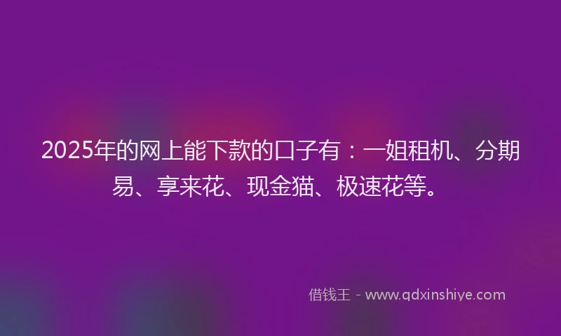 2025年的网上能下款的口子有：一姐租机、分期易、享来花、现金猫、极速花等。