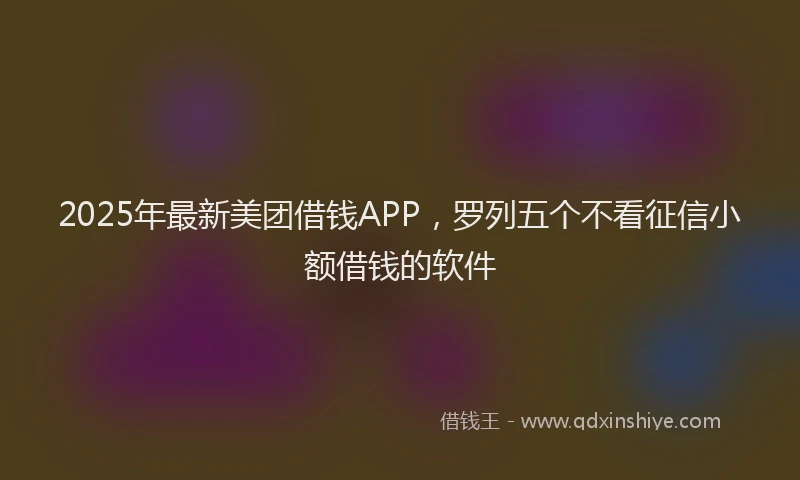 2025年最新美团借钱APP，罗列五个不看征信小额借钱的软件