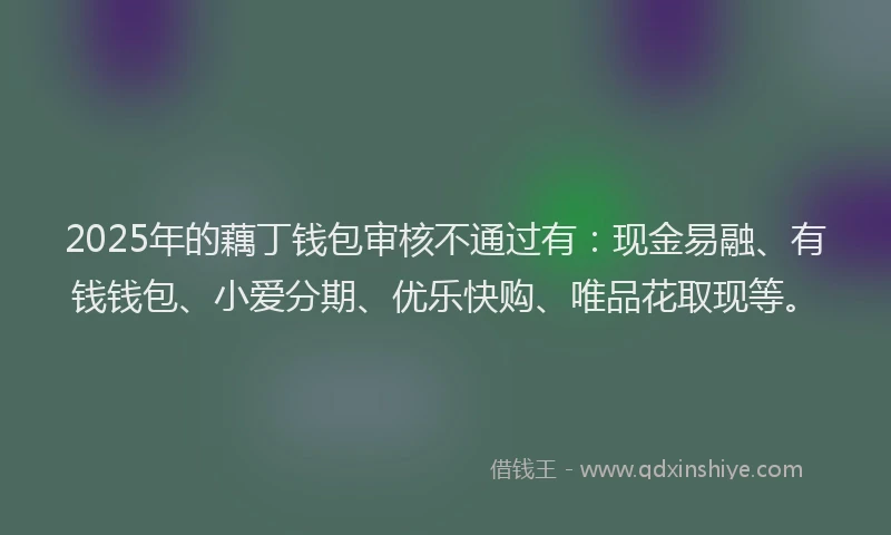 2025年的藕丁钱包审核不通过有：现金易融、有钱钱包、小爱分期、优乐快购、唯品花取现等。