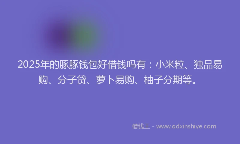 2025年的豚豚钱包好借钱吗有：小米粒、独品易购、分子贷、萝卜易购、柚子分期等。