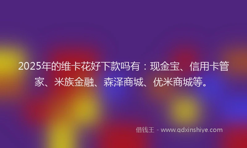 2025年的维卡花好下款吗有：现金宝、信用卡管家、米族金融、森泽商城、优米商城等。