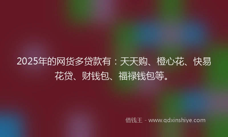 2025年的网货多贷款有：天天购、橙心花、快易花贷、财钱包、福禄钱包等。