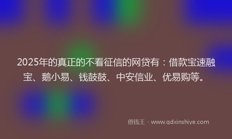2025年的真正的不看征信的网贷有：借款宝速融宝、鹅小易、钱鼓鼓、中安信业、优易购等。