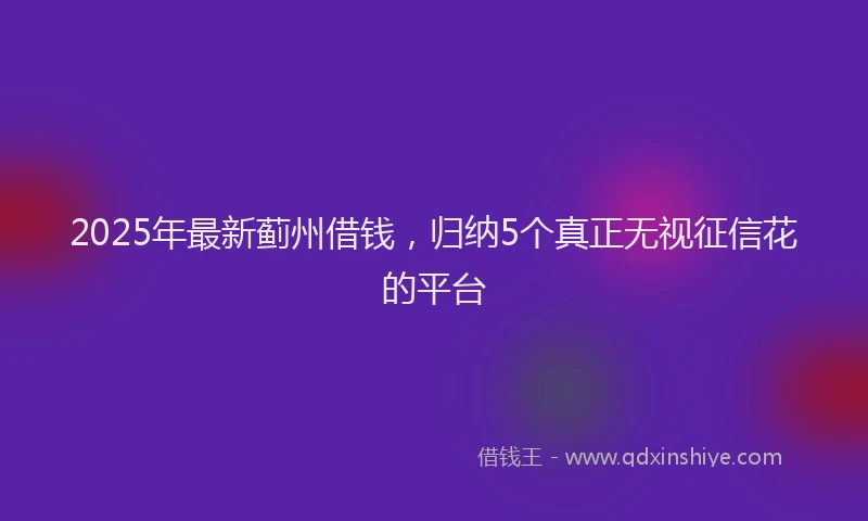 2025年最新蓟州借钱，归纳5个真正无视征信花的平台