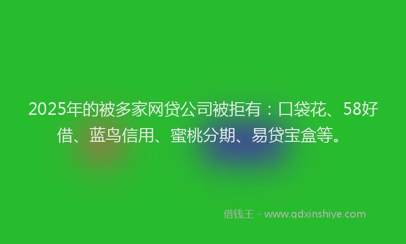 2025年的被多家网贷公司被拒有：口袋花、58好借、蓝鸟信用、蜜桃分期、易贷宝盒等。