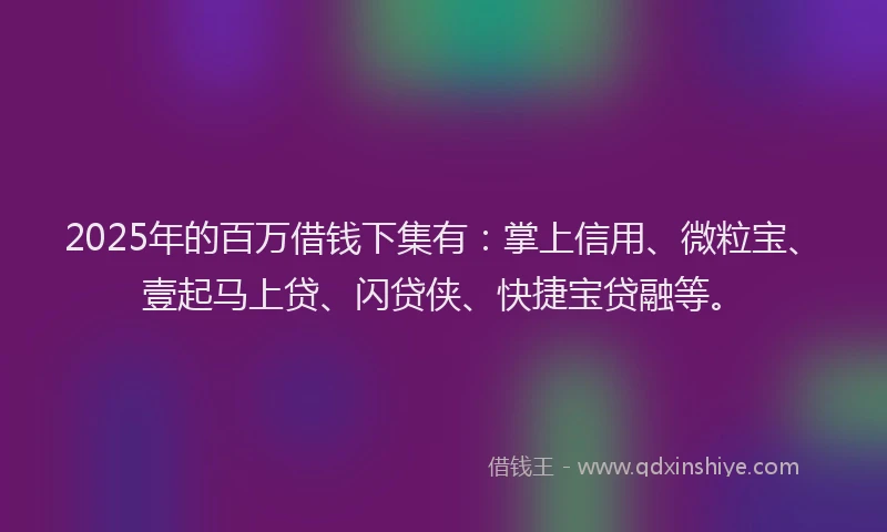 2025年的百万借钱下集有：掌上信用、微粒宝、壹起马上贷、闪贷侠、快捷宝贷融等。